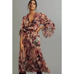 Misa Los Angeles Marcele Ruffled V-Neck Maxi Dress in Floral Dream Size XS